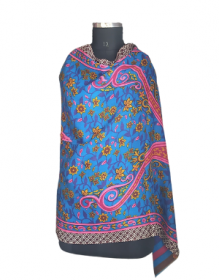 Purewool Heavy Printed Designer Stole Blue Colour